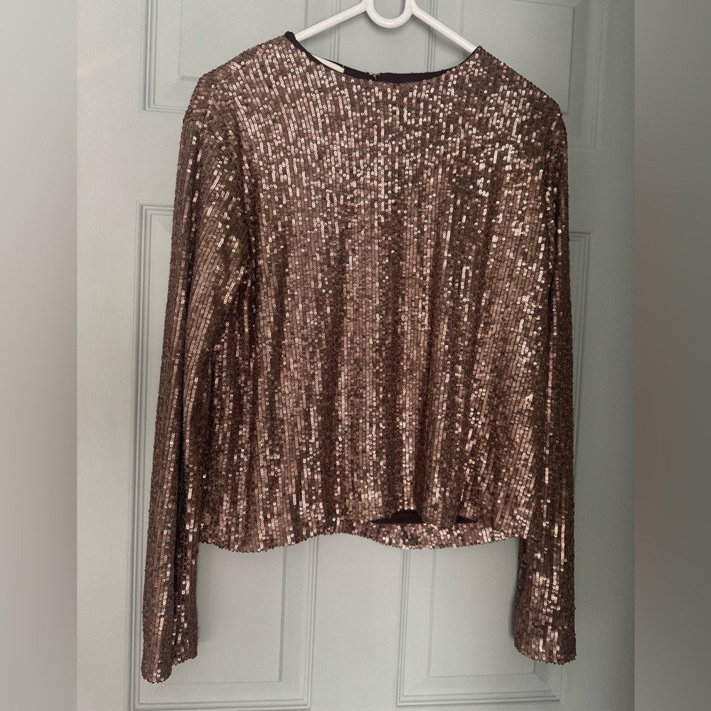 Sequin Long Sleeve Blouse - Gold